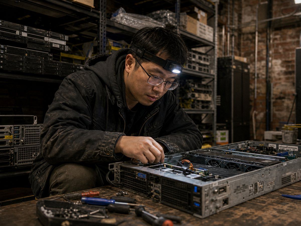 Chen Weilin working on an open server chassis