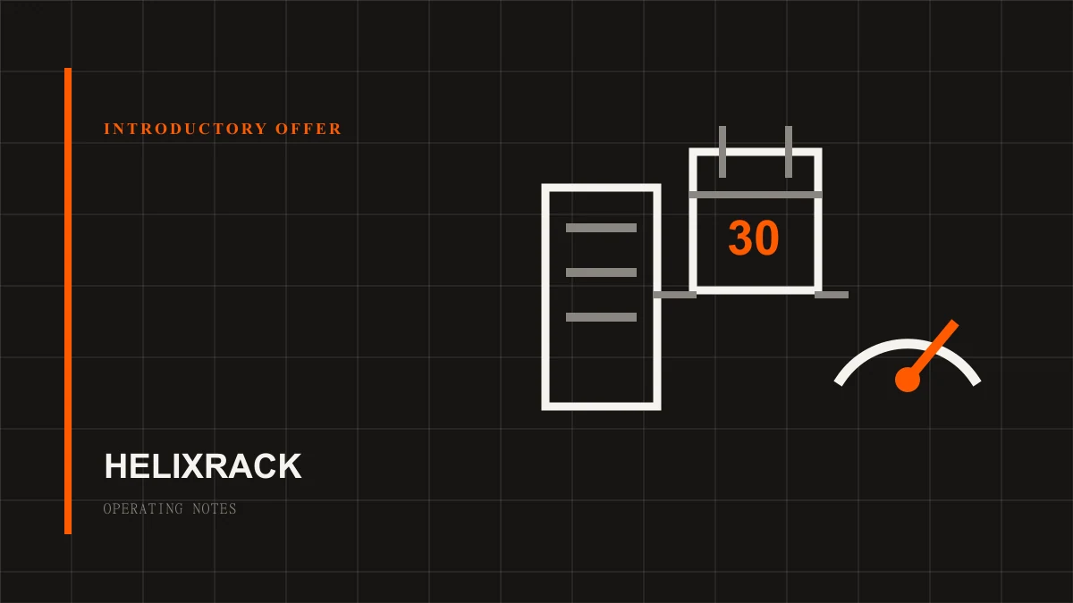 A server, 30-day calendar, and operating-cost meter illustrating the introductory offer.